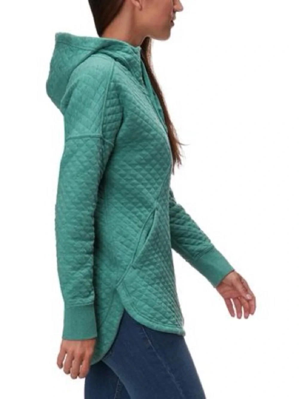 Patagonia Organic Cotton Quilted Hoody Jacket in Beryl Green, Women’s size Small - Picture 7 of 15